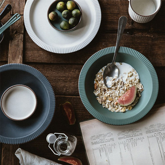 Home goods tableware striped porcelain noodle pasta cereal bowl for breakfast