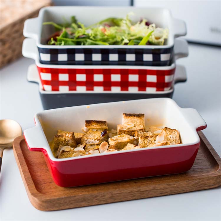 Modern design unique rectangle lattice pattern porcelain cheese baking pans