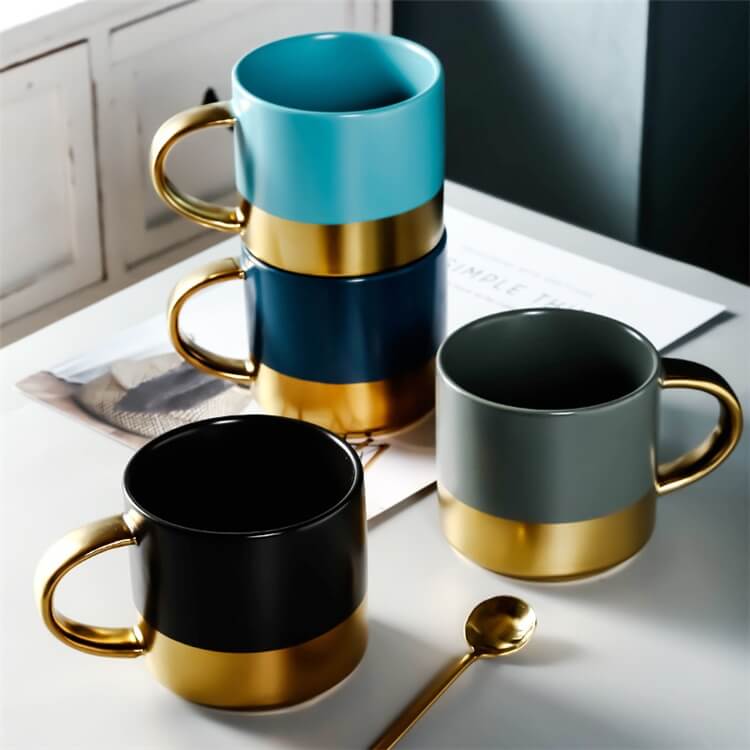 Popular design hotel restaurant used custom color milk cups porcelain coffee mugs with golden handle